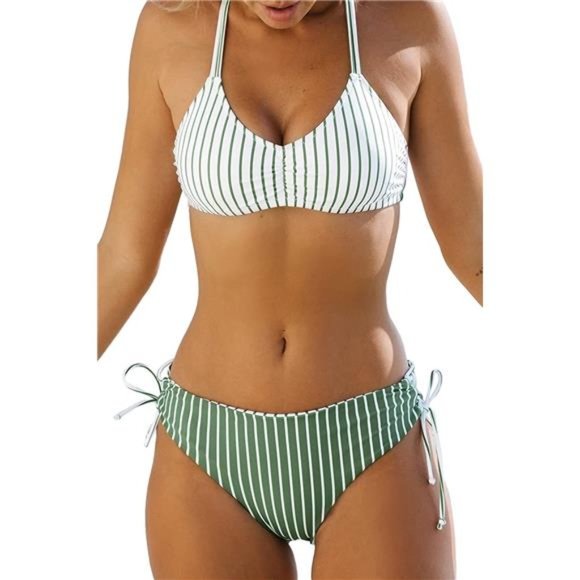 Women's 2 Piece Bikini Set Back Braided Straps with Reversible Bottom - Picture 1 of 6